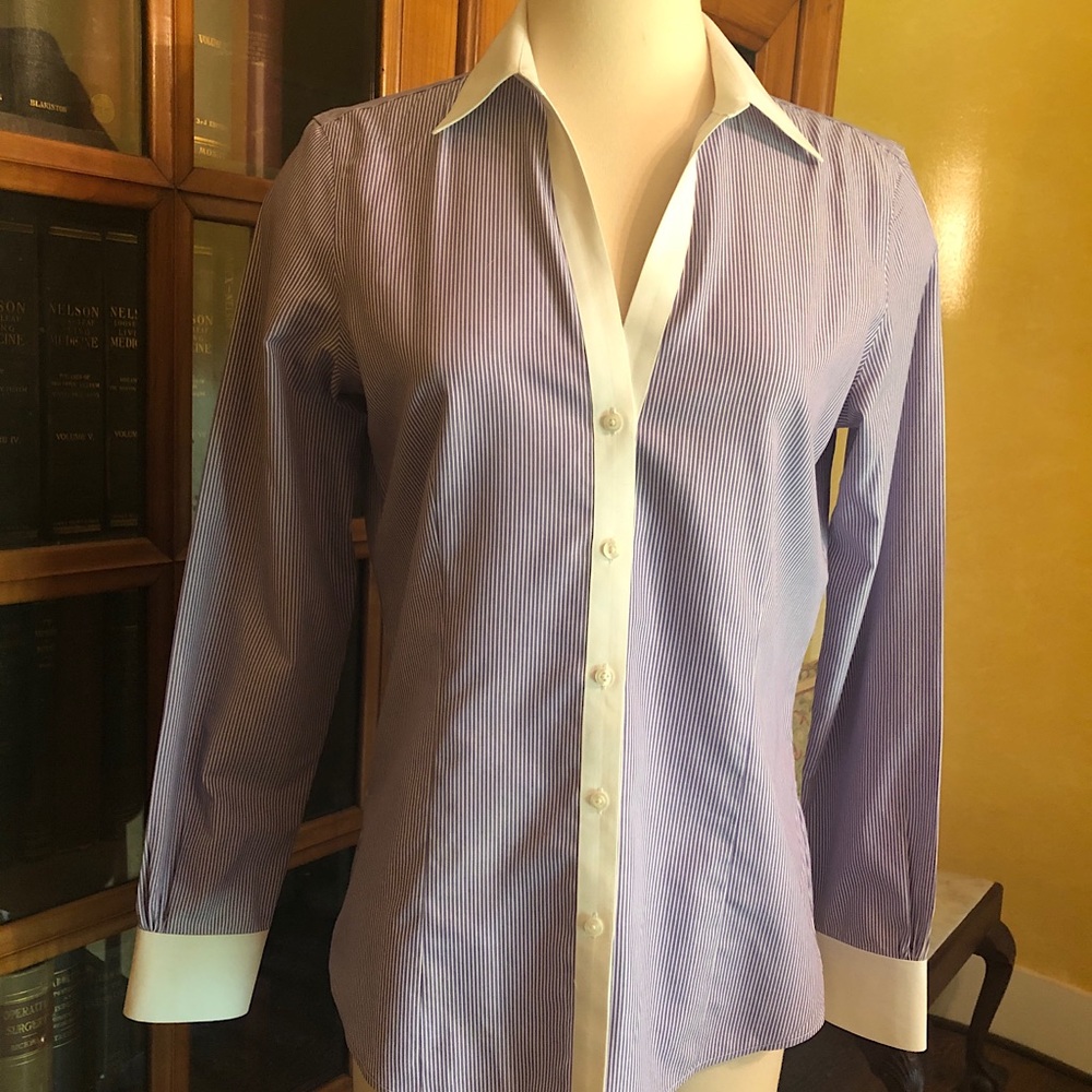 Brooks Brothers Fitted Button Down in Lavender & White Pinstripe.